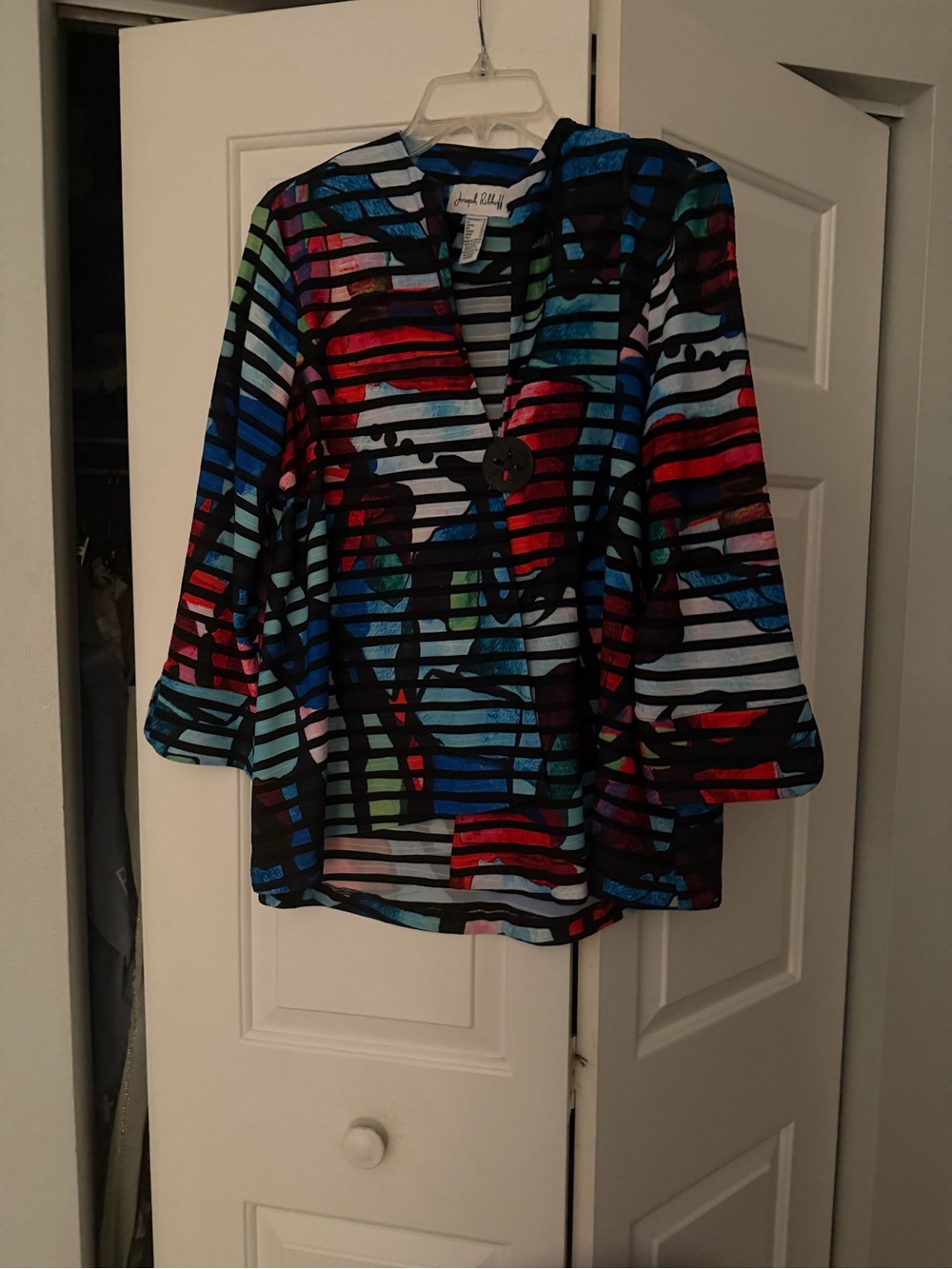Joseph Ribkoff Multicolor Striped ribbed Floral Button Front jacket 10